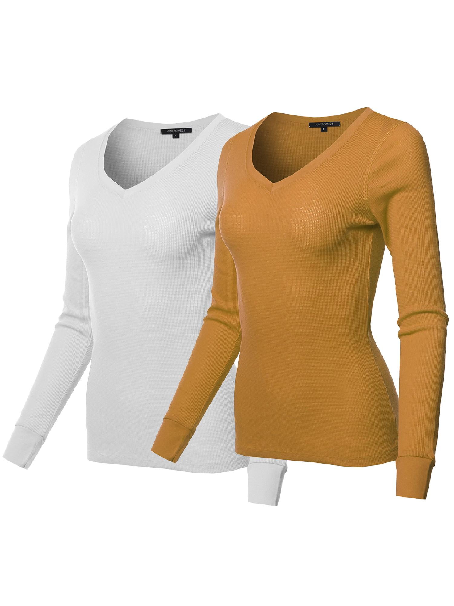 FashionOutfit Women's Basic Casual Solid Long Sleeve Vneck Thermal