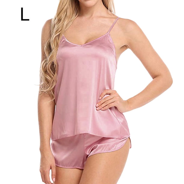 Conjunto de pijama sin mangas con tirantes y pantalones cortos con cuello en V para mujer, color rosa, L Monstrate AP001994-07