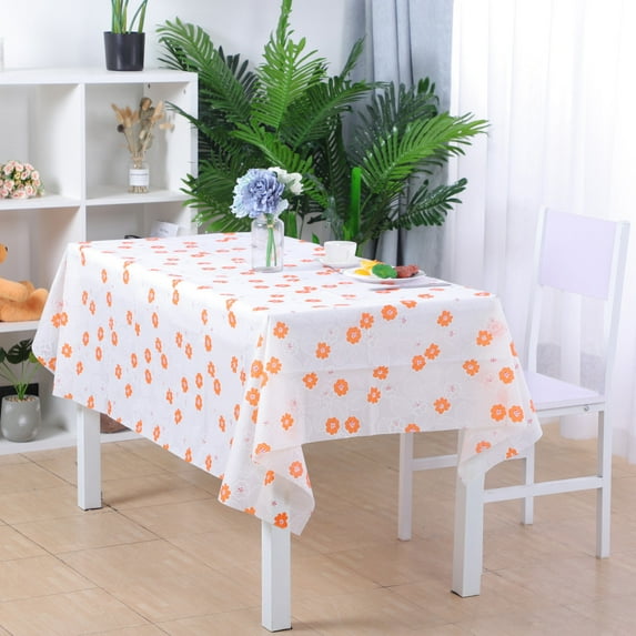 PiccoCasa Tablecloth Vinyl Print Pattern Table Cover 42" x 60", White+Orange
