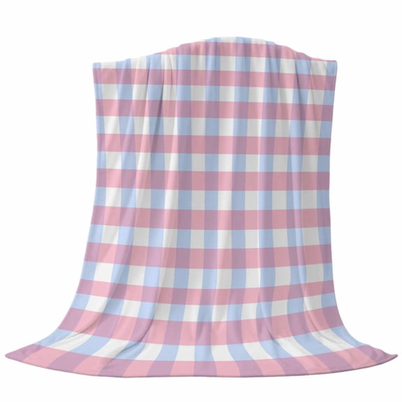 Pink Checkered Fleece Throw Blanket Blue Pink Plaid Checkered Modern Country Style Ultra Soft Fuzzy Cozy Flannel Throw Blanket for Couch Sofa Bed Car Travel, Ideal Gifts 30x40 Inches