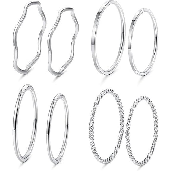 8-14Pcs 1mm Stainless Steel Women's Plain Band Knuckle Stacking Midi Rings Comfort Fit Silver/Gold/Rose Tone
