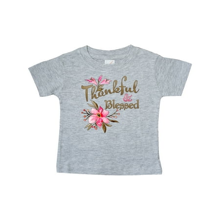 

Inktastic Thankful and Blessed Inspirational Saying with Pink Flowers Gift Baby Boy or Baby Girl T-Shirt