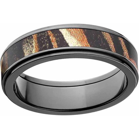 Mossy Oak Shadow Grass Men's Camo Black Zirconium Ring with Polished Edges and Deluxe Comfort Fit