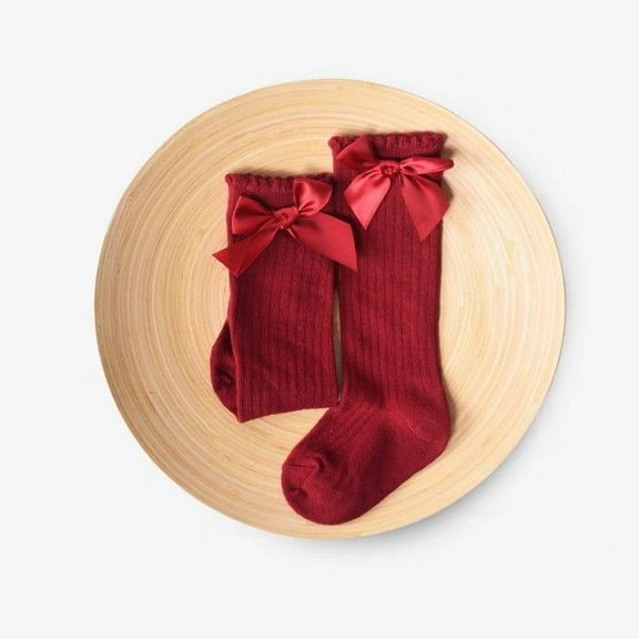 Toddler Girls Red Knee High Socks with Bow 2-4Y