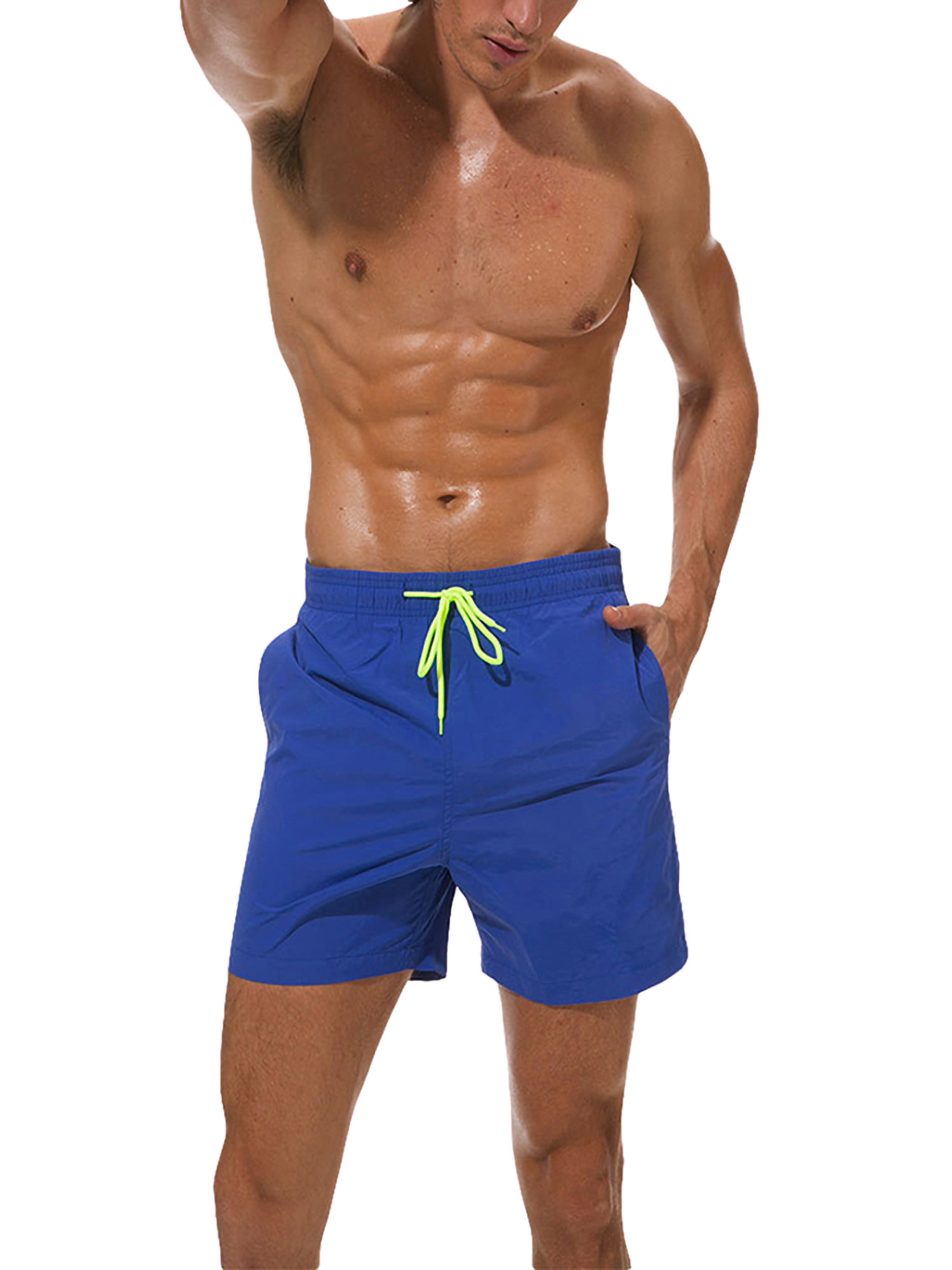 Mens Swimsuits Swim Trunks Cool Quick Dry Solid Beach Board Shorts with Pockets