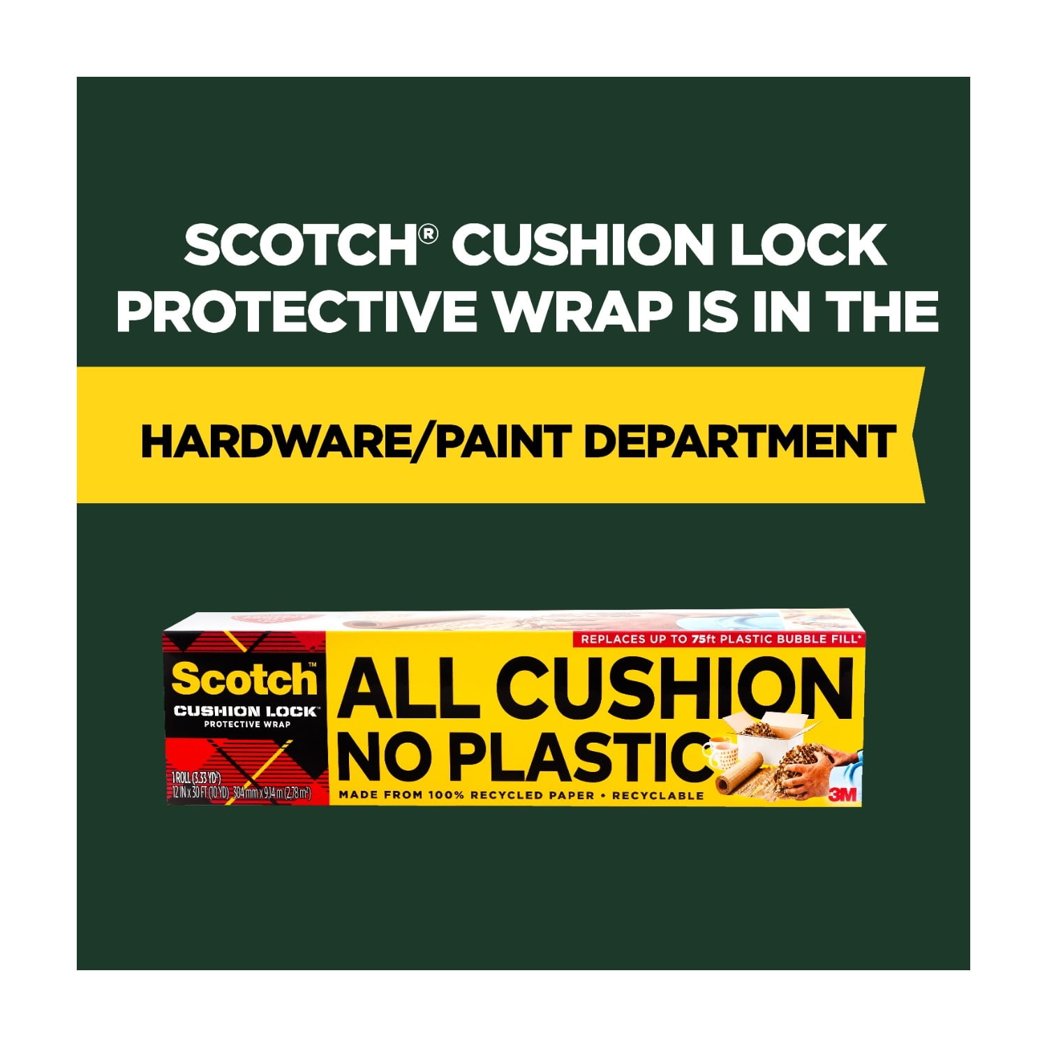 (3 pack) Scotch Cushion Lock Protective Wrap, 30 ft. Roll, Equivalent to 75 ft. Bubble Wrap, Brown, 1 Wrap