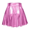thumbnail image 3 of YTCAMLO Shiny Flowy Womens Metallic Skirt Trendy V Crossover Pleated Mini Skirt Flared Party Skirt High Waist A Line Skirts, Pink M, 3 of 5