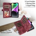 thumbnail image 3 of Zipper Wallet Leather Stand Phone Case for iPhone 14 15 / Pro Max/Pro/Plus, Hand Rope, Bracket, Magnetic Copper Buckle Back Cover, Portable Shell, 3 of 7