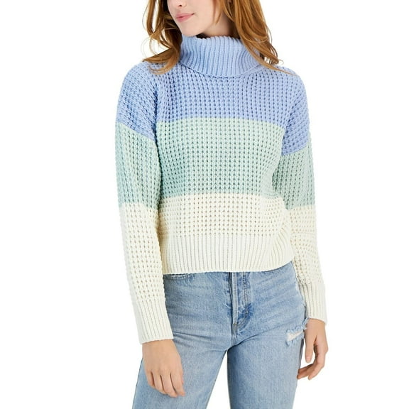 Hippie Rose Women's Juniors' Colorblocked Turtleneck Sweater Blue XL B4HP
