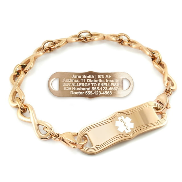 MedicEngraved Rose Gold Stainless Steel Custom Medical Alert Bracelet - 6mm Infinity Link