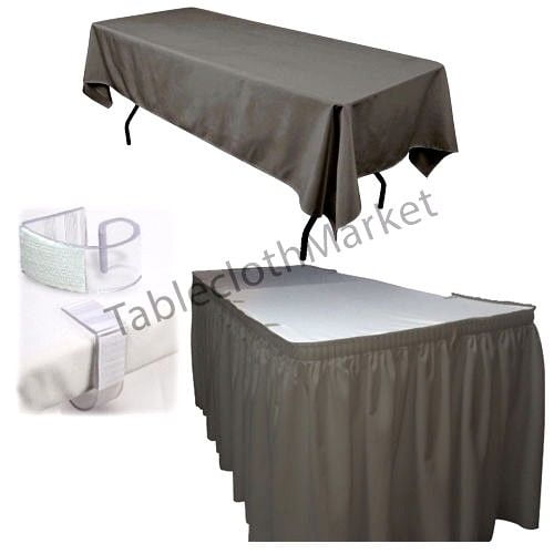 POLYESTER PLEATED TABLE SET SKIRT with clips 14' Ft. + clip + Topper Media DAY", (Color: charcoal)