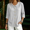 thumbnail image 2 of IPYUI Linen Button Down Shirt for Women Peter Pan Collar Gauzy Tops Lightweight Tops V Neck Tops Pullover Basic Tees Elbow Sleeve Three Quarter Sleeve Tops 3/4 Length Sleeve Tops Womens Tshirts, 2 of 8