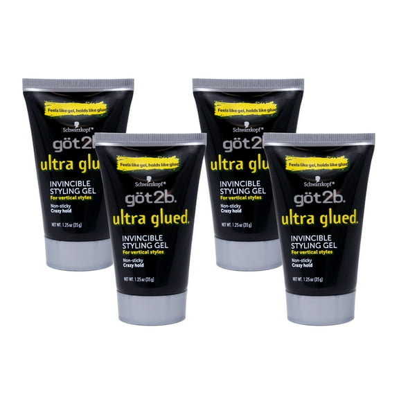 4 Pack of Got2b Ultra Glues Invincible Styling Hair Gel, 1.25oz Each
