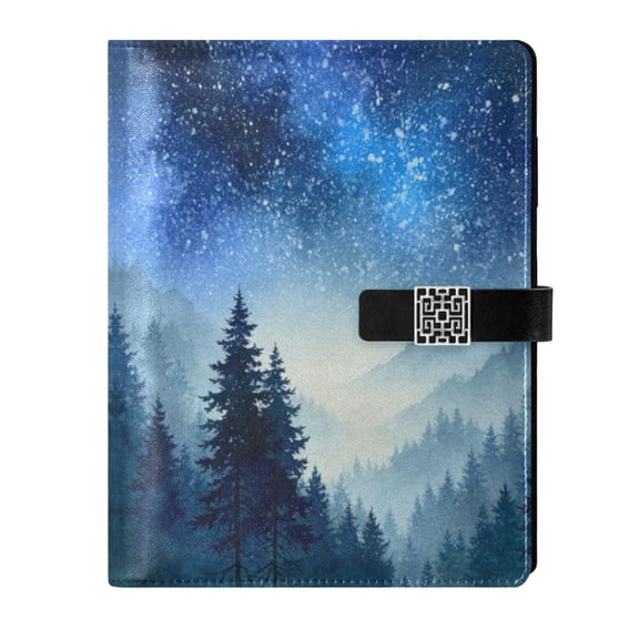 Leather Planner Leather Notebook Notebook Journal Binder Design Pen Pocket Design Convenient for Storage Night Pine Star Watercolor