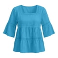 thumbnail image 5 of Womens 3/4 Sleeve Tops and Blouses Daily T Shirts Linen Blend Tops for Women Womens Casual Tops Square Neck Loose Fit Shirts Work Tees Linen Tops for Women Work Clothes Blue S, 5 of 7