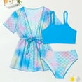 thumbnail image 2 of Girls Swimsuit 3-Piece Quickdry Bathing Suit Adjustable Strap Allover Printed Bikini Sets for Girls 10-12 Modest Ruched Cutout Tankini Girls Swimwear, 2 of 7