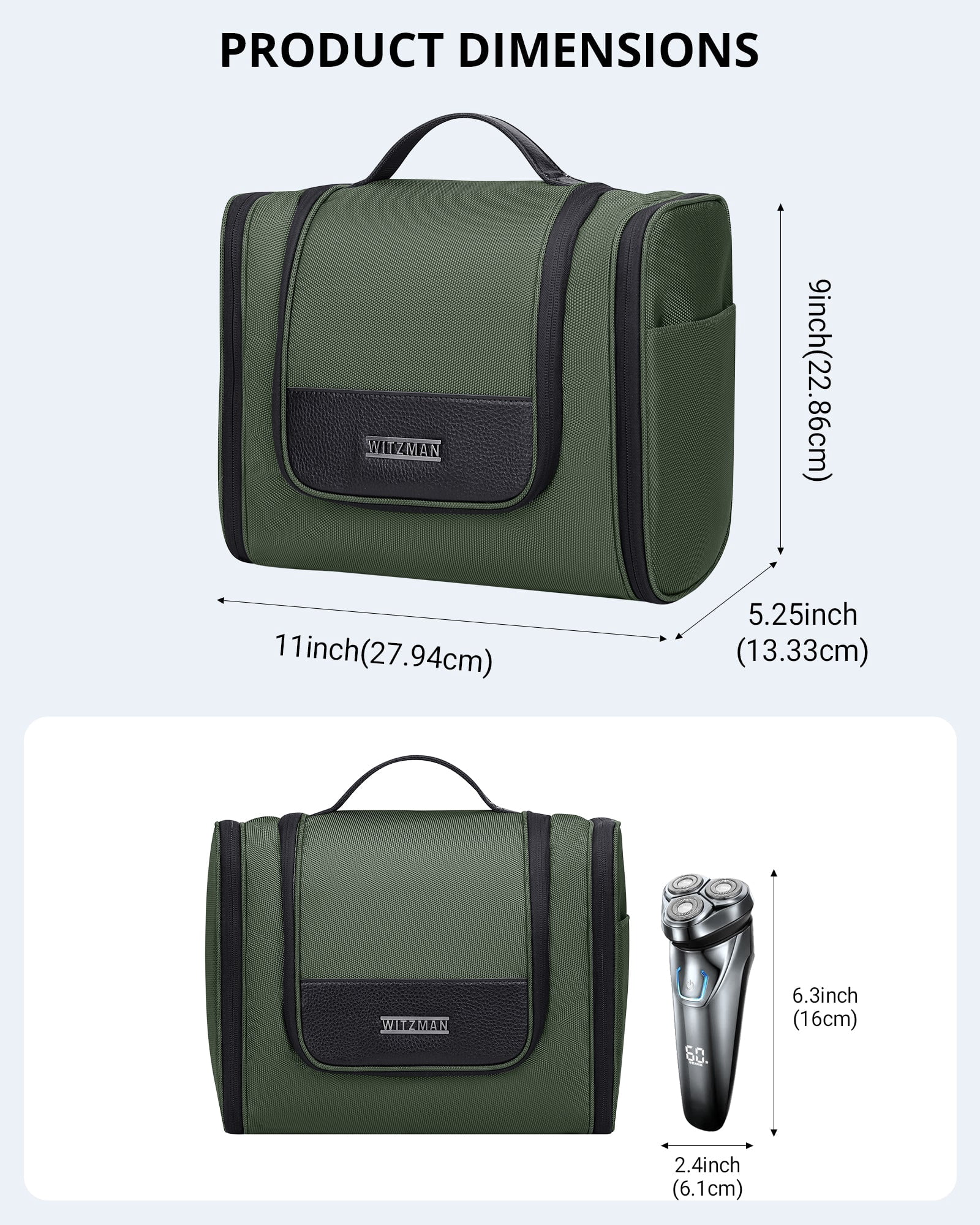 WITZMAN Toiletry Bag for Men Large Hanging Multi-Organization Bathroom Bag Water-Resistant Dopp Kit Shaving Bag Men(B690 Army Green)