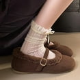 thumbnail image 5 of Womens Coffee Warm Fleece Lined Mary Jane Flats - Non-Slip Soft Flock Upper Shoes with Adjustable Buckle, Casual Autumn Winter Wear,Size 36, 5 of 8