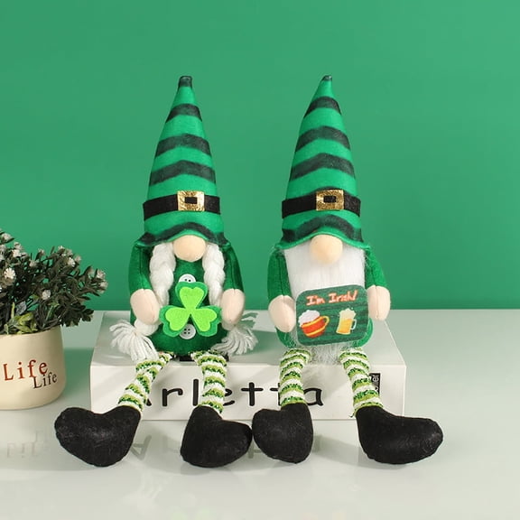 St.Patrick's Day Gnome Decorations, 2 PCS Mr & Mrs Handmade Gnomes Home Table Ornament Tiered Tray Decor