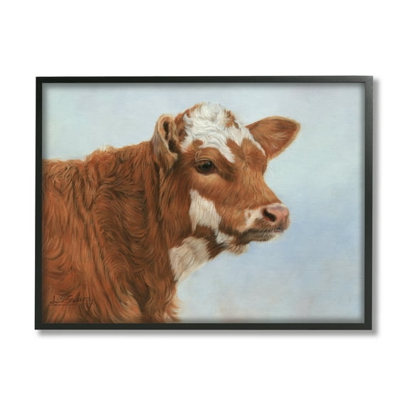 Stupell Industries Brown Dairy Cow Detailed Farm Animal Painting Painting Black Framed Art Print Wall Art, Design by David Stribbling