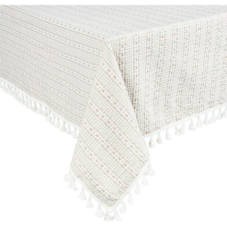 

Farmhouse Ivory Cotton Tablecloth with Tassels Rectangle Table Cloth Cover Linens (54 x 108 in) for Kitchen Dining Party