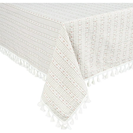 

Farmhouse Ivory Cotton Tablecloth with Tassels Rectangle Table Cloth Cover Linens (54 x 108 in) for Kitchen Dining Party