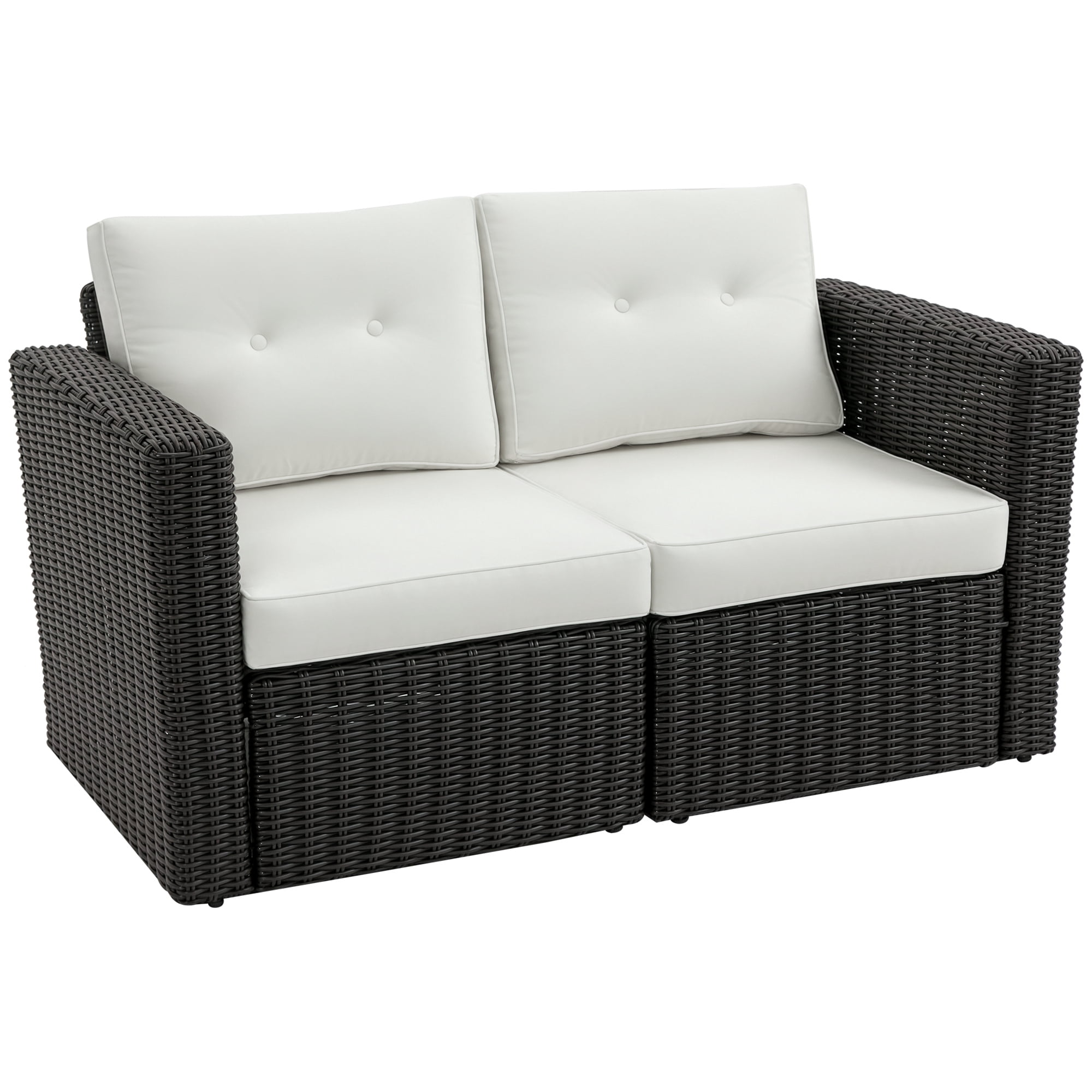 Outsunny 2 Piece Patio Wicker Corner Sofa Set, Outdoor PE Rattan Furniture, with Curved Armrests and Padded Cushions for Balcony, Beige