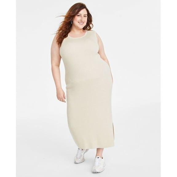 Plus Size Metallic-Knit Ribbed Tank Dress  Lurex Gold 2X