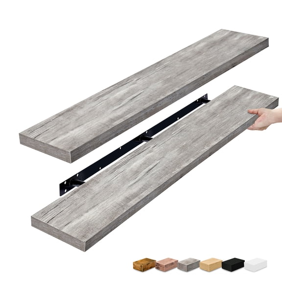 Sorbus 55in Extra-Long Floating Shelves, Wall-Mounted Storage with Hidden Brackets, Gray 2-Pack