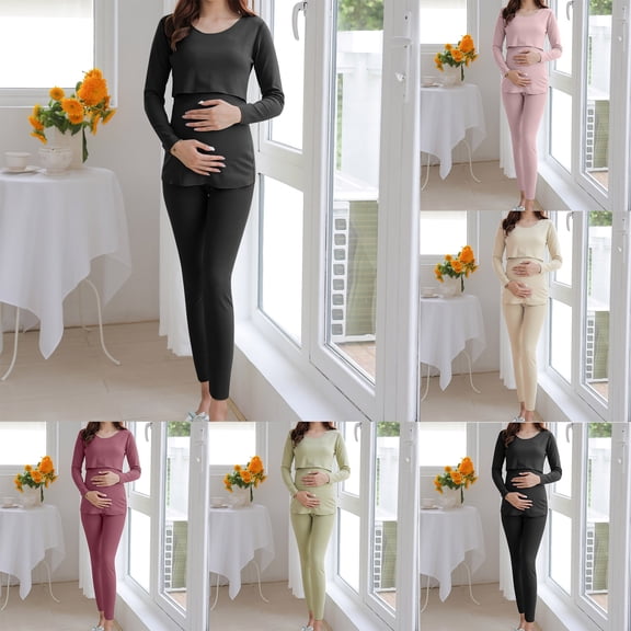 Itsame Tops and Pants Activewear Set Womens Sweatsuits 2pcs Sets Long Sleeved Round Neck Cotton Casual Set Beige Size XL