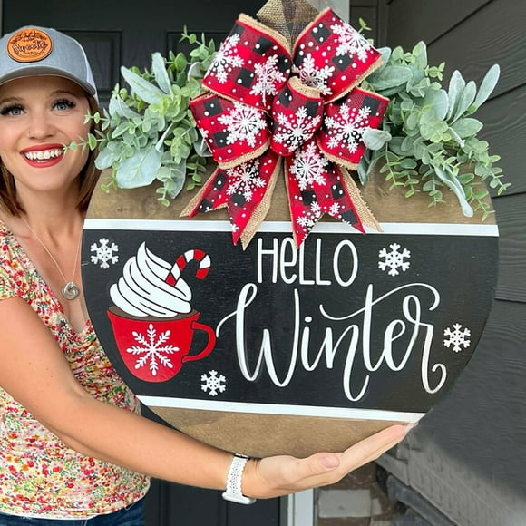 Oliegs Couverture Chauffante Panneau de Bienvenue de Noël pour Porte d'Entrée Panneau de Bienvenue en Bois Décorations de Noël Hiver 11.8 Pouces Noël 1 Pce Chocolat