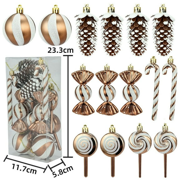 GOBWCOT 15 Pieces Shatterproof Christmas Ornaments Set Candy Pine Cone Decorations Set Christmas Tree Plastic Balls for Holiday Party Decorations (Brown)