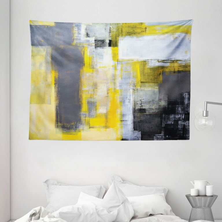 Yellow and Grey Tapestry Abstract Art Painting Design Modern