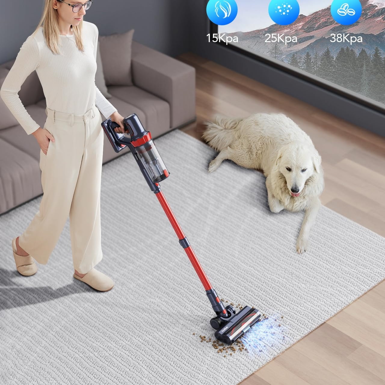 Cordless Vacuum Cleaner, 450W/45Kpa Vacuum Cleaners for Home with Self-Standing, MAX 55Mins Vacuum with LED Display, Anti-Tangled Stick Vacuum, Lightweight Vacuum Cleaner for Carpet/Pet Hair