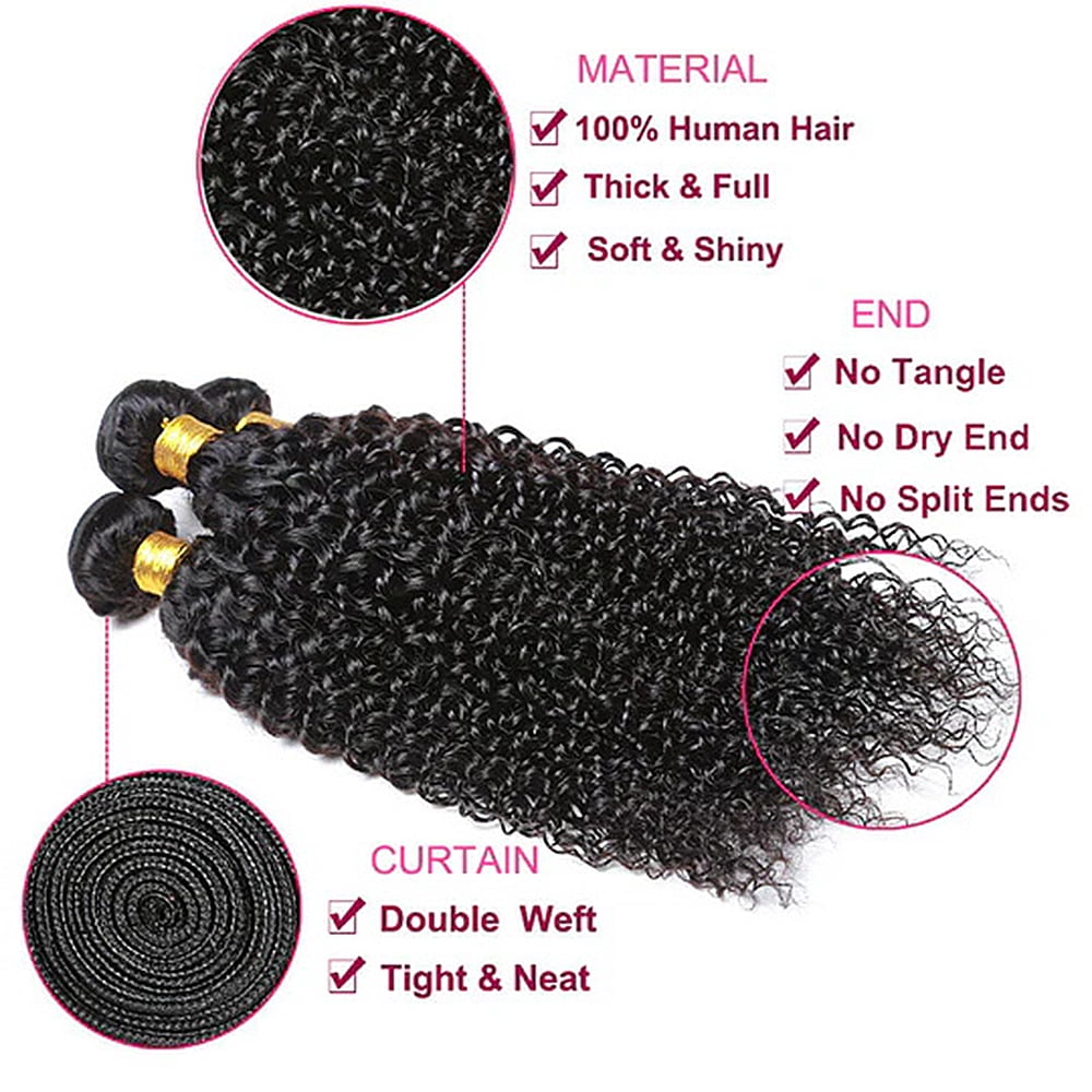 3 Bundles Jerry Curly Human Hair Wigs, 22 24 26 Inch Virgin Human Hair Wig for Black Women Brazilian Curly Wigs Natural Color