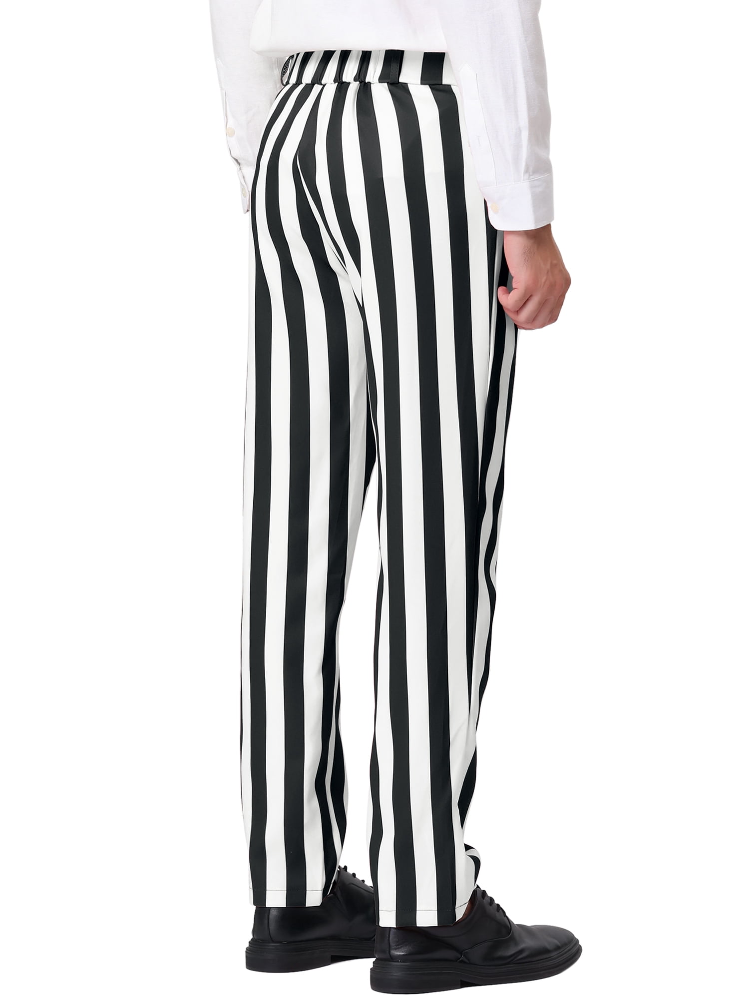Unique Bargains Men's Striped Pant Classic Fit Flat Front Business Trousers 30 Black White