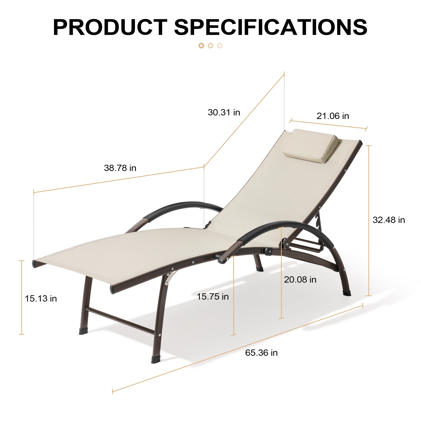 Crestlive Products Aluminum Outdoor Folding Reclining Chaise Lounge Chair in Tan - image 3 of 7