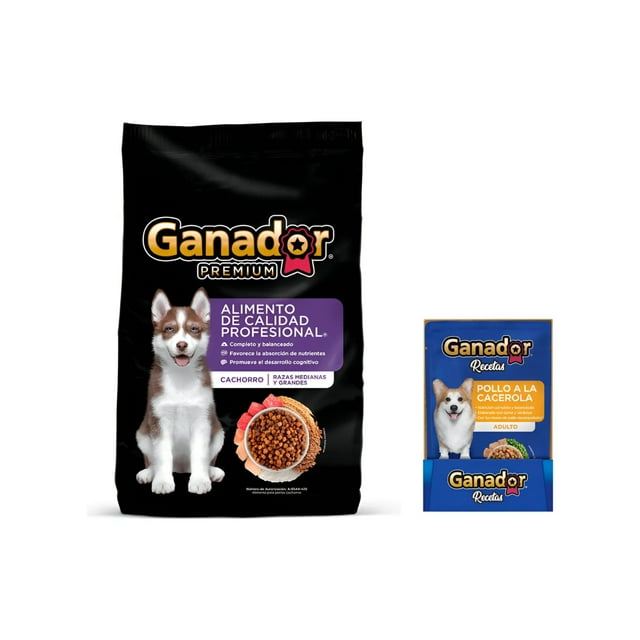 Ganador Premium Cachorro Med 20kg + Sobres Pollo Cacerola 22 Pzas