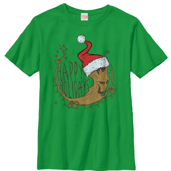 Boy's Marvel Christmas Guardians of the Galaxy Groot Cartoon  Graphic Tee Kelly Green Medium