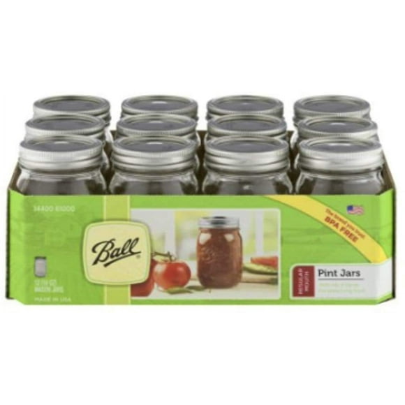 Mason Jar Ball, 16 onzas, paquete de 12 unidades con tapa y boca normal