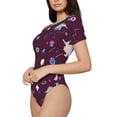 thumbnail image 2 of Daiia Space Dinosaur print Women's Crew Neck Short Sleeve Bodysuit Fashion Tops Fit Casual Basic Extender Bodysuit-X-Large, 2 of 9