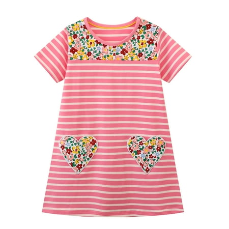 

Toddler Girl Short Sleeve Dress Stripe Rainbow Christmas Cotton Casual Tunic Playwear Basic Shirt Party Dresses 4Y