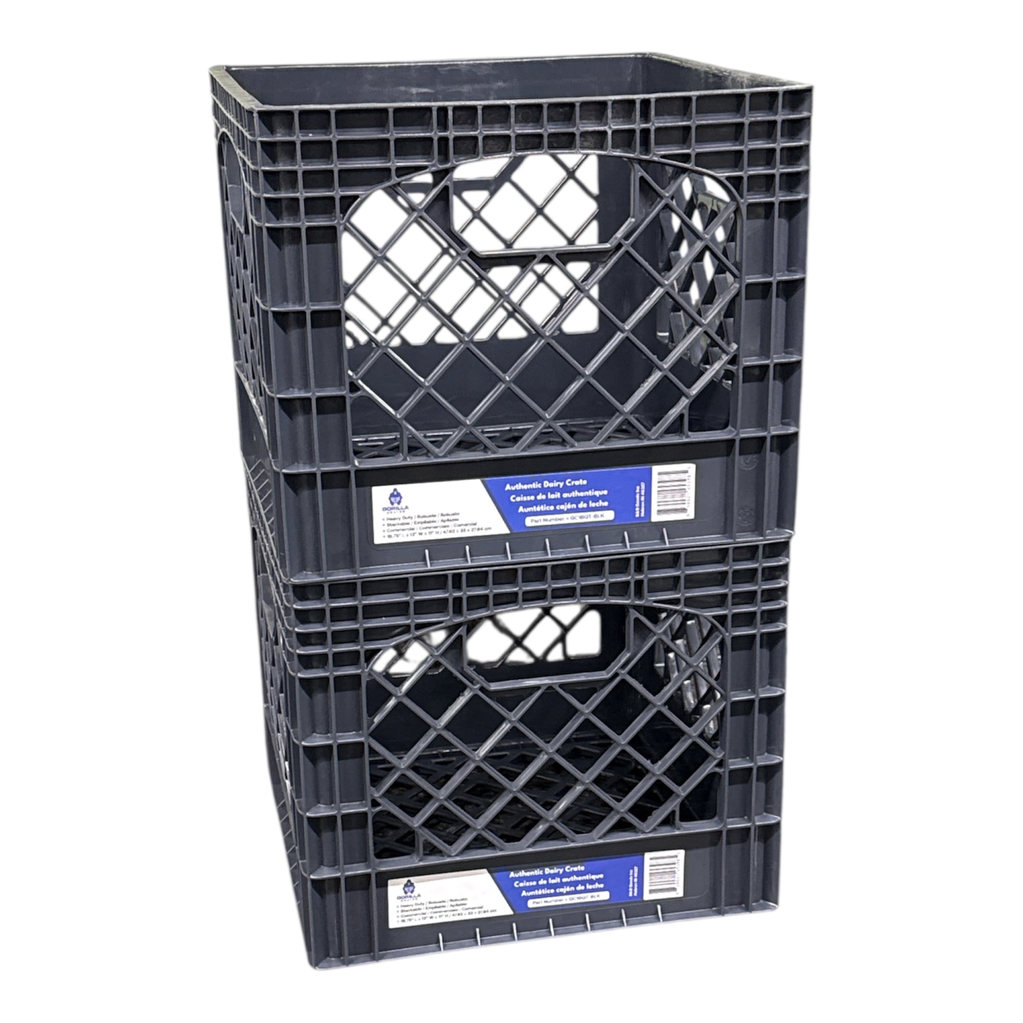 Gorilla Crate 16QT 2 pack Milk Crate, Gray, Heavy Duty Plastic