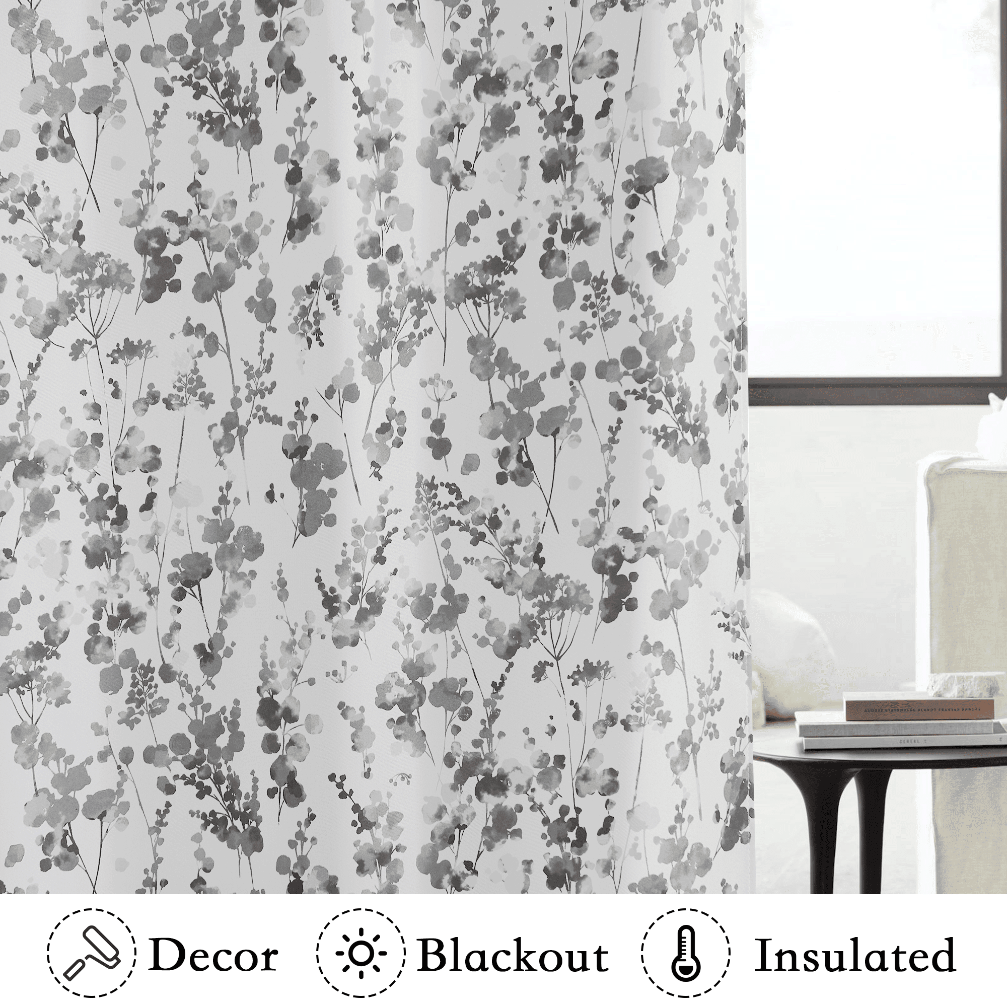 NICETOWN Blackout Curtains for Kitchen, Watercolor Dots Painting Light Blocking Curtains Thermal Insulated Privacy Drapes for Bedroom, Grey, 52"x63", 2 Panels