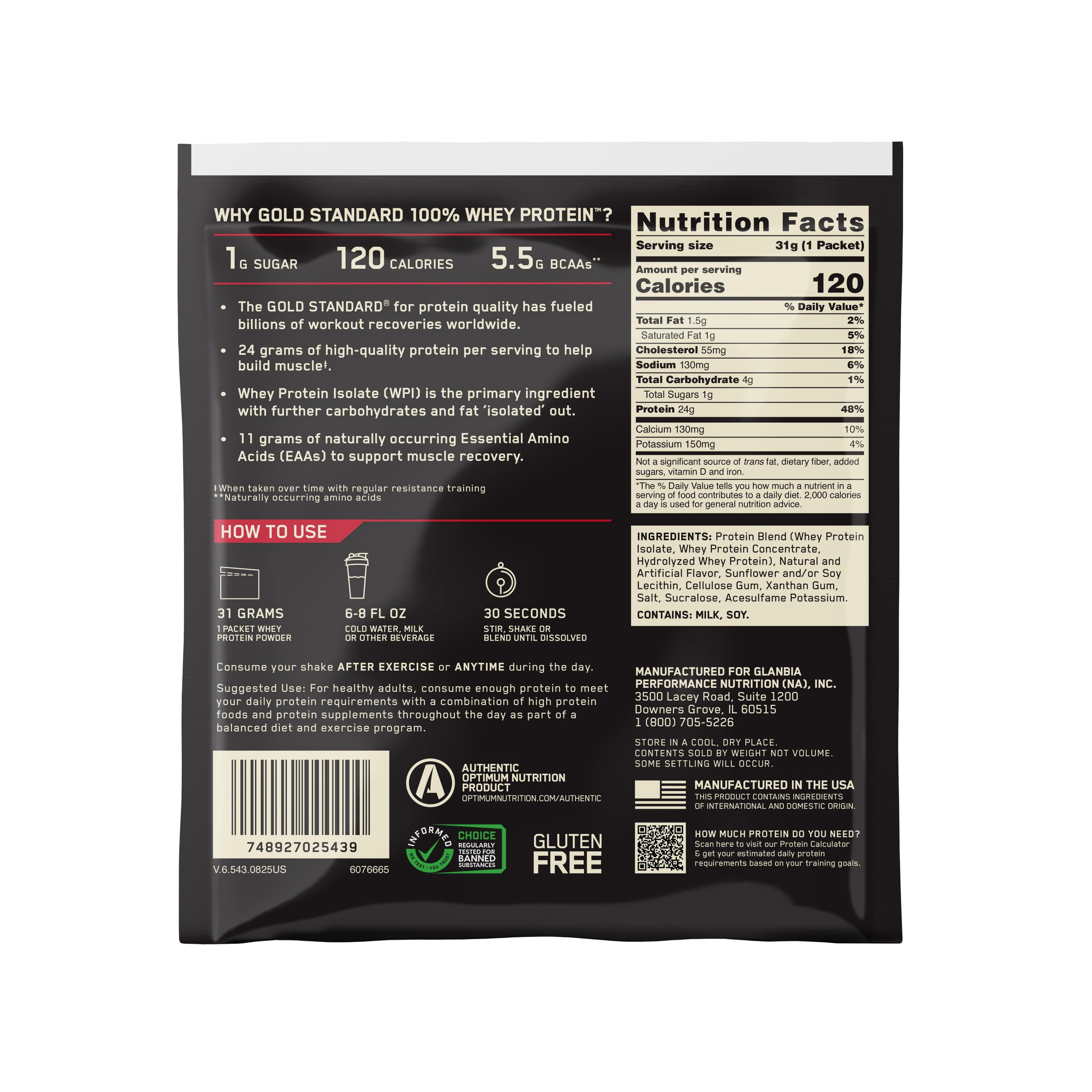 Optimum Nutrition, Gold Standard 100% Whey Protein Powder, Vanilla Ice Cream, 1 Serving Sachet