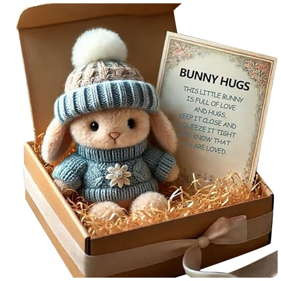 Handmade Mini Bunny Hug Cute Easter Gift, Tiny Easter Bunny Decor, Stuffed Plush Bunnies Figurine in a Box, Emotional Support Pocket Rabbit Positive Plush Animals with Inspirational Card(C)