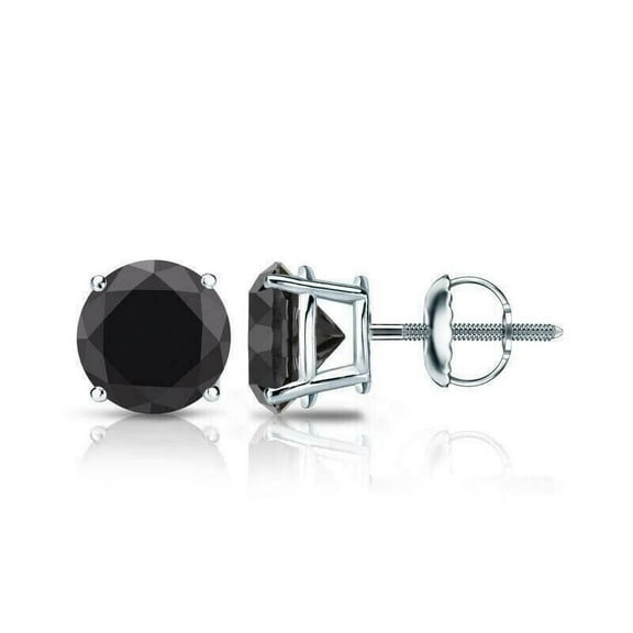 2Ct Round Cut Black Diamond Screw back Stud Earrings 14k White Gold Plated Silver