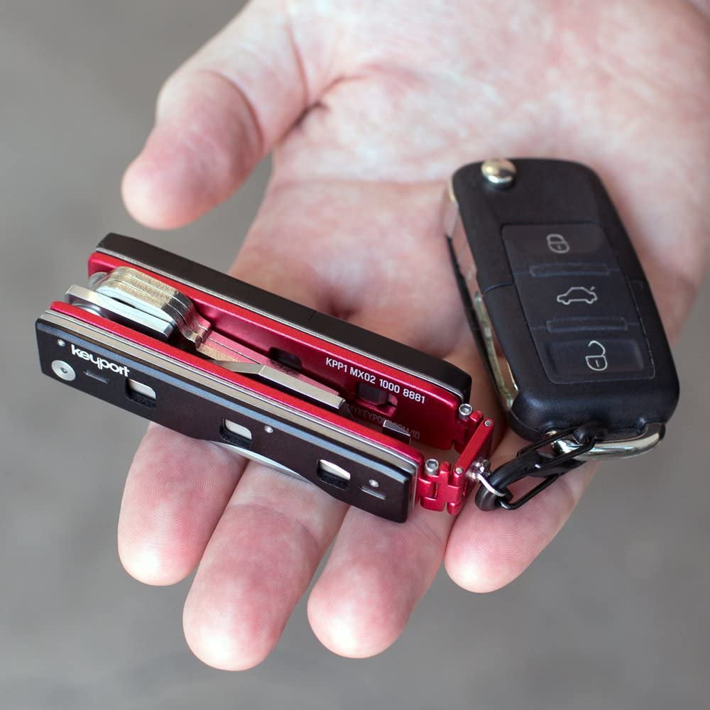 Keyport Pivot Outdoor Bundle: EDC Key Holder & Modular Swiss Army Multitool Keychain + Key Chain Pocketknife + Mini-Flashlight + MOCA 10-in-1 Key Tool + Lost & Found All-in-One (Red)