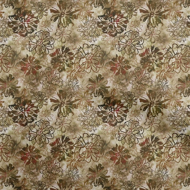 oneOone Tissu Popeline de Coton Sergé Marron Abstrait Floral Projets de Couture Tissu Imprimé au Mètre 56 Pouces de Large