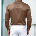 thumbnail image 6 of YOIAVAIOY Men's Collar Button Up Shirts with Pockets Slim Fit Satin Lightweight Tops Fall Casual Outfits Solid Color Spring Everyday Brown XXXXL, 6 of 6
